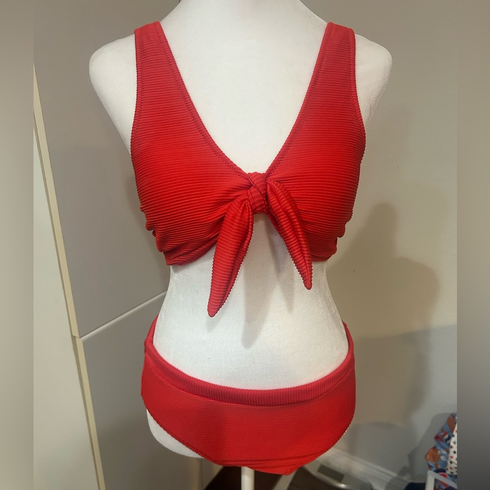 Red two piece swimsuit